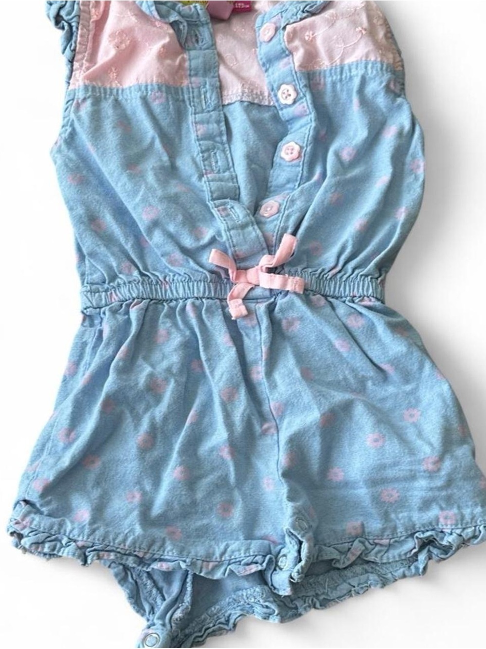 Penelope Mack Blue and Pink Floral Baby Romper